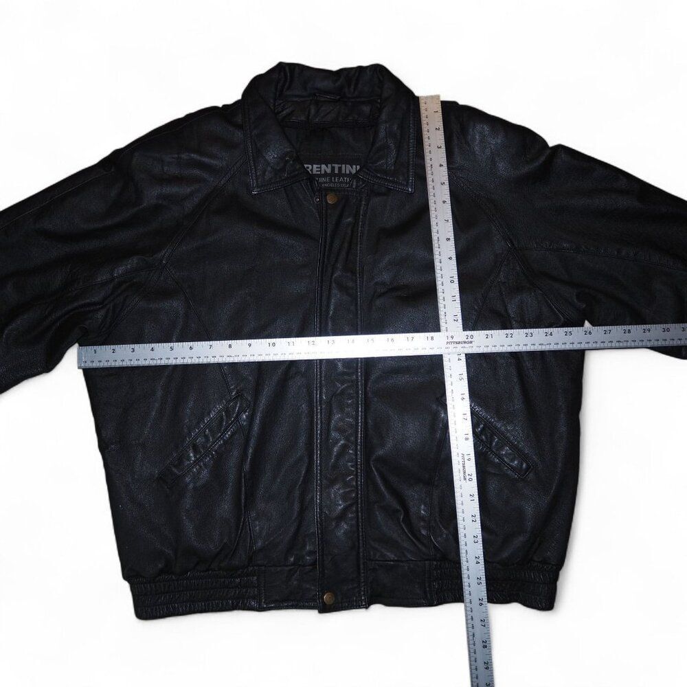 Rentini VTG Leather Grunge Punk Bomber Jacket "Sad Face" Men's L Black / White - Picture 8 of 10